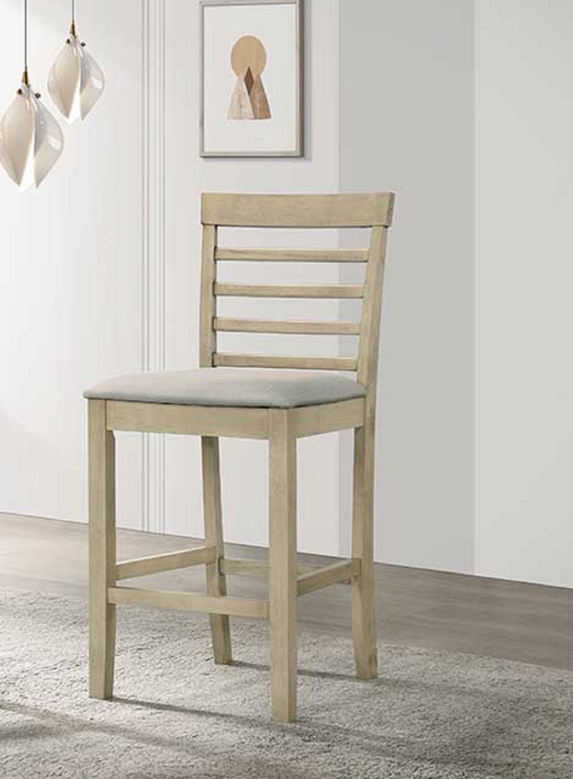 Beautiful Cream Color Counter Height 2Pc Dining Pub Height Chairs Upholstered Seat Dining Room Wooden Furniture Cream Dining Room Contemporary Bar Stools Slat Back Set Of 2 Wood
