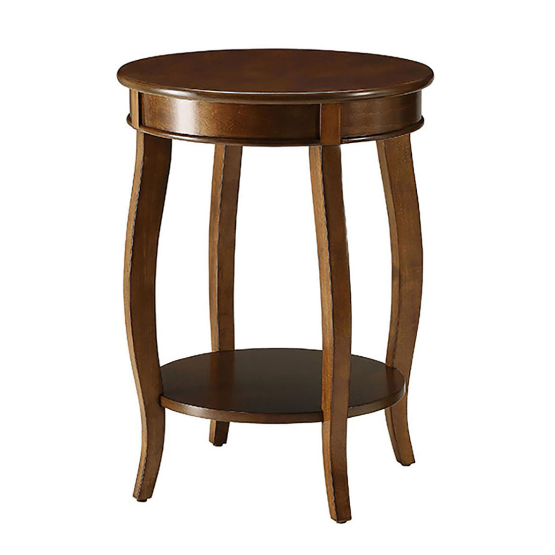 Walnut Round Side Table With Bottom Shelf Walnut Primary Living Space Shelves Round Wood