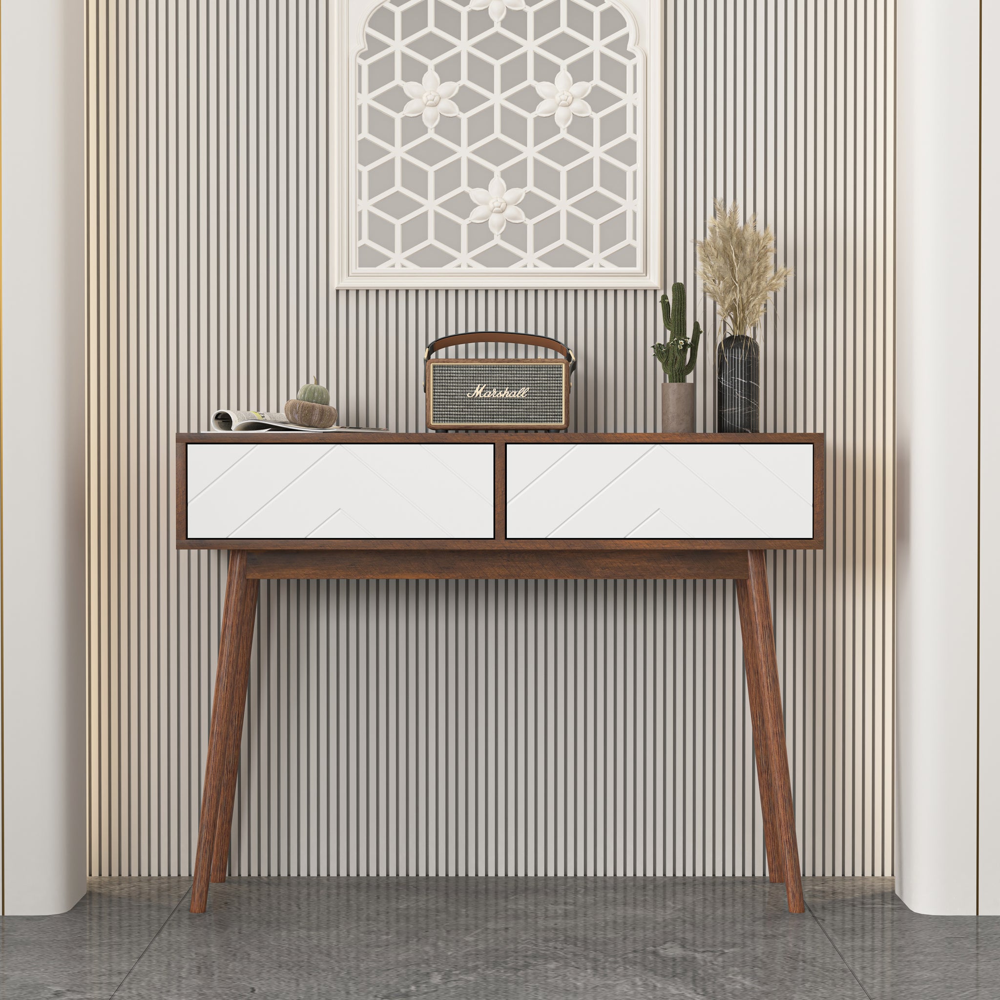 Entryway Table With 2 Carved Panel Drawers, Console Table With Storage Space And Wood Legs,Sofa Table Behind Couch For Hallway, Living Room, Natural Color Natural Particle Board Mdf