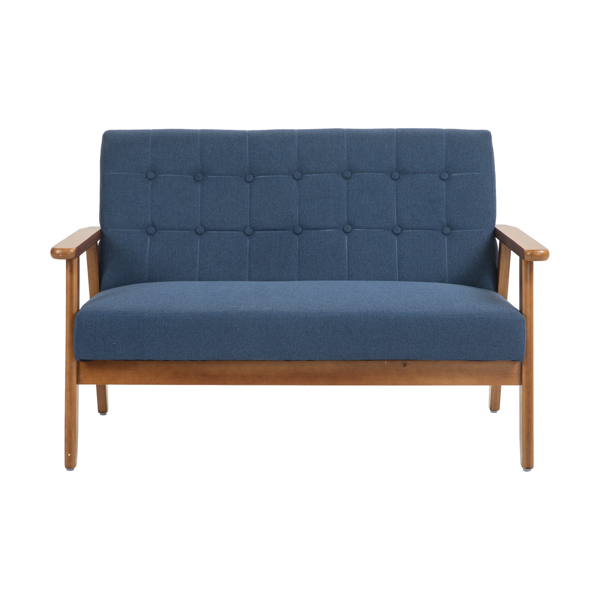 Coolmore Mid Century Modern Solid Loveseat Sofa Upholstered Linen Loveseat, 2 Seat Upholstered Loveseat Sofa Modern Couch Navy Linen 2 Seat