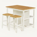 3 Pcs Dining Table Set Rustic Retro Breakfast Table Dining Stools Rubber Wood For 2 With Two Open Shelves For Small Space Kitchen Dining Room Cream White White Rubber Wood