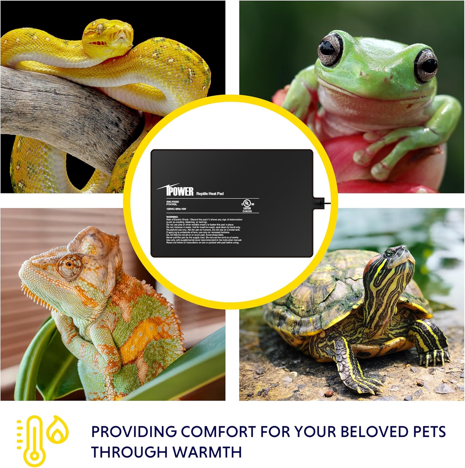 Reptile Heat Pad 8X12 Inch 16W Under Tank Terrarium Warmer Heating Mat For Turtle, Lizard, Frog, Snake, Reptile, And Other Small Animals Black Pvc