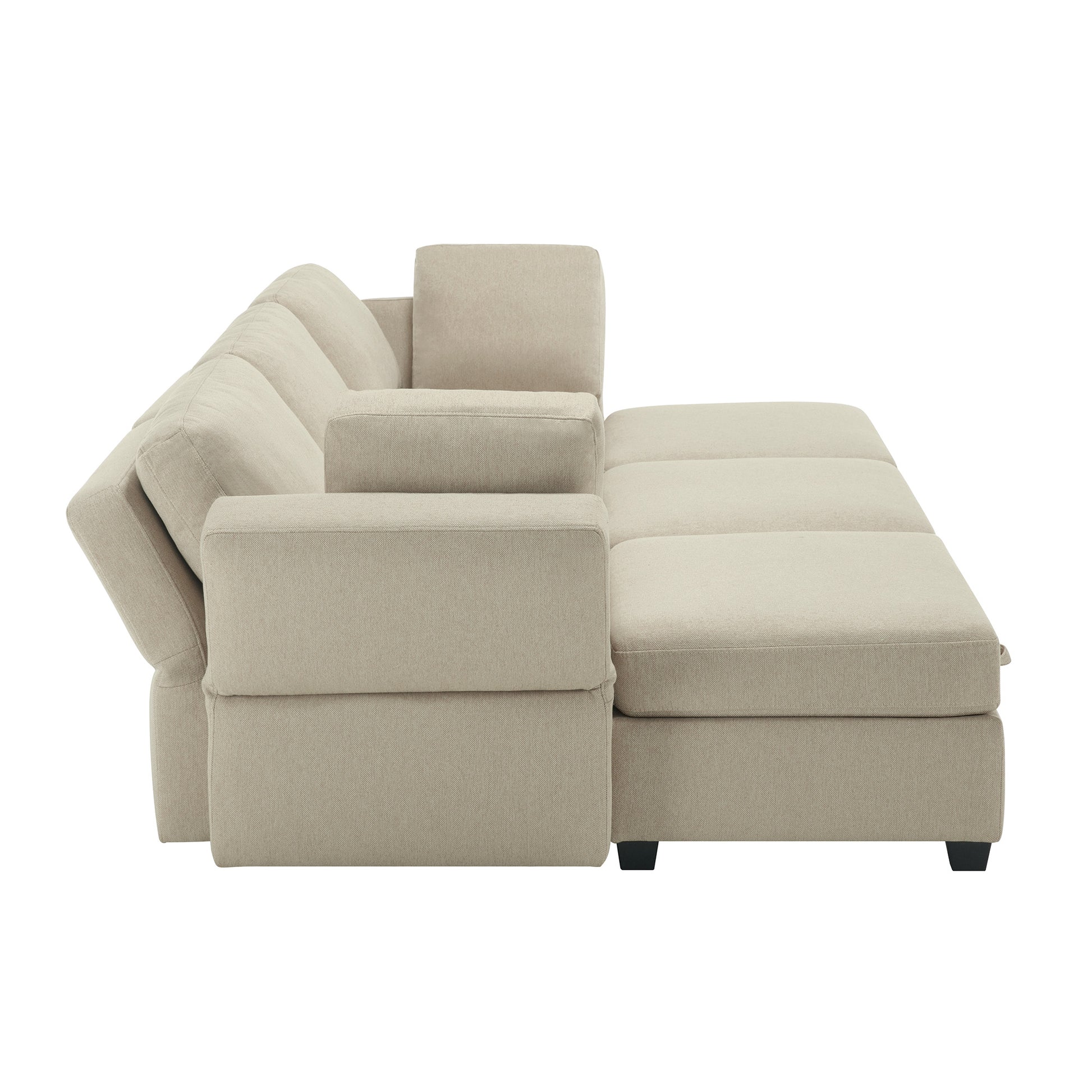 Modular Sectional Sofa Couch Bed With Storage 6 Seater, Sleeper Sofa Bed Couch With Reversible Chaise Ottomans, Adjustable Arms And Backs Beige Beige Polyester 3 Seat