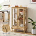 2 Doors Curio Cabinet With Tempered Glass Doors, Curio Cabinets With Mirrored Back Panel And Adjustable Shelves, Lighted Display Cabinet For Home, Office Light Bulb Included Oak Oak Mdf Glass