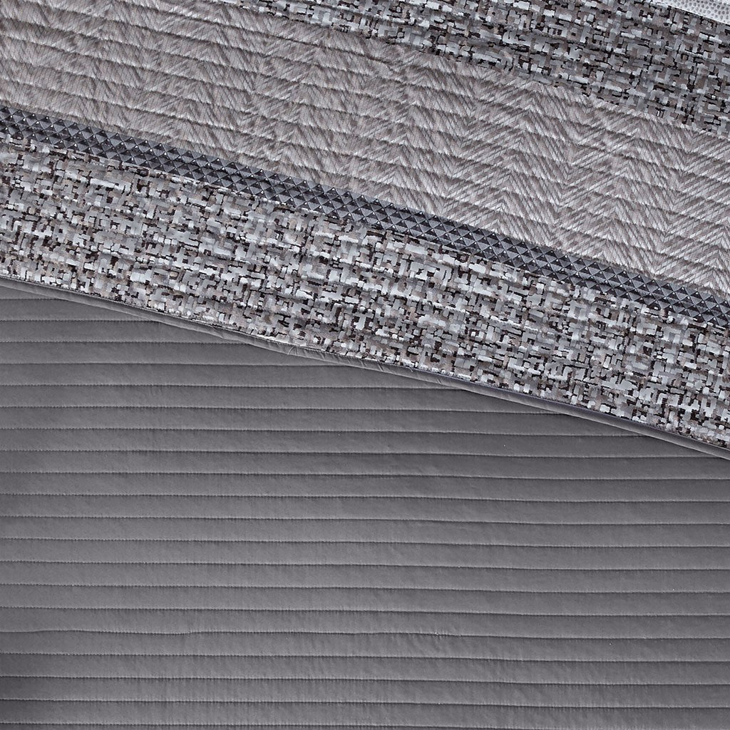 6 Piece Reversible Jacquard Quilt Set With Throw Pillows Grey Taupe Full Queen Grey Taupe Cotton