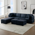 Adjustable Arms And Backs Sectional Sofa, Modern Sectional Couch U Shaped Sofa Couch With Storage Ottoman, Sofa With Convertible Chaise Blue Blue Polyester 4 Seat