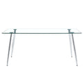 Table And Chair Set.Modern Rectangular Glass Dining Table With Tempered Glass Countertop And Silver Metal Legs, Paired With Multiple Transparent High Quality Pet Dining Chairs With Silver Legs. Silver Seats 8 Tempered Glass