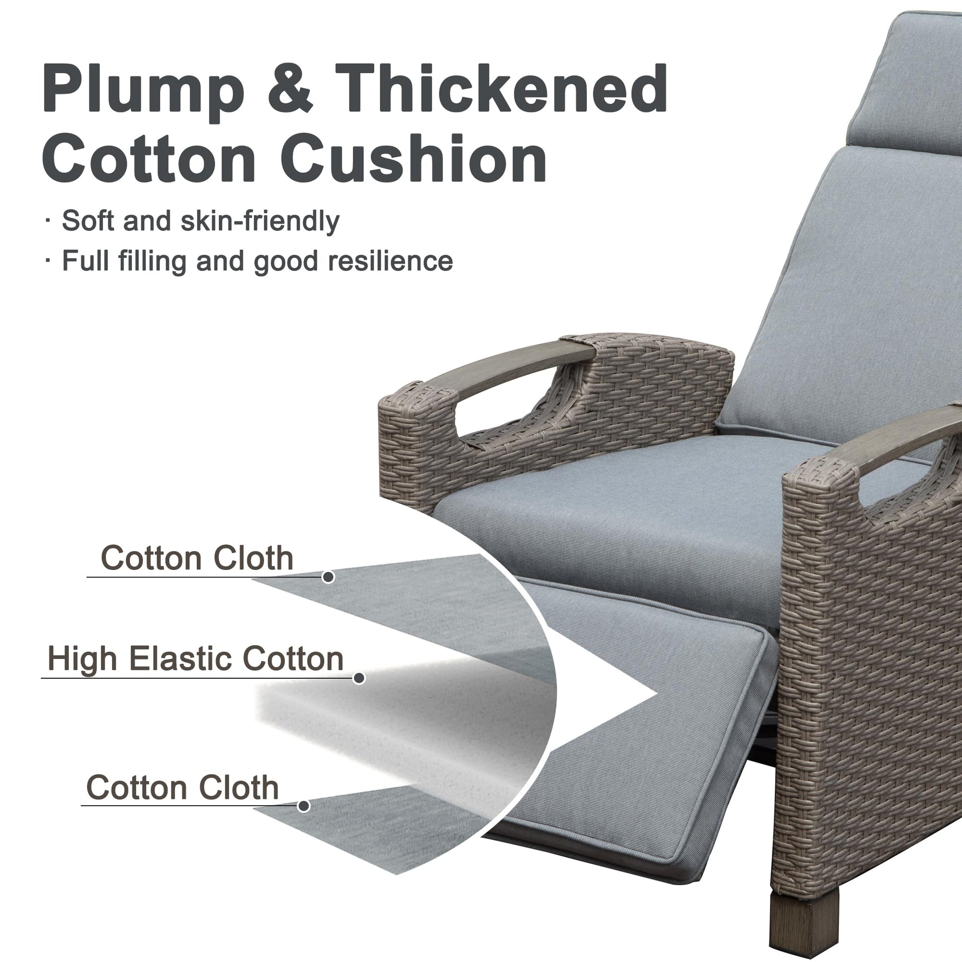 Outdoor Recliner Chair, Patio Recliner With Hand Woven Wicker, Flip Table Push Back, Adjustable Angle, 6.8'' Thickness Cushions, Reclining Lounge Chair For Indoor And Outdoor, Gray Yes Gray Garden & Outdoor Steel Rattan