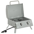Outsunny 2 Burner Propane Gas Grill Outdoor Portable Tabletop Bbq With Foldable Legs, Lid, Thermometer For Camping, Picnic, Backyard, Light Grey Light Grey Steel