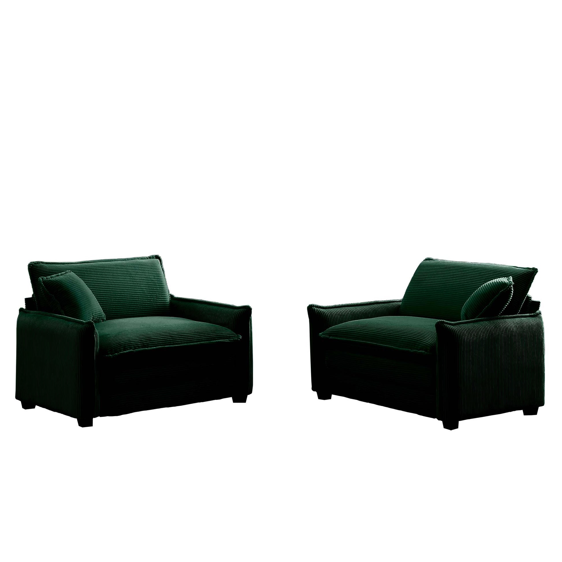 Green Corduroy,Luxurious And Sophisticated Deep Seated Sofa Set With Two Single Deep Seat Sofa Suitable For Living Room And Office Green Corduroy 2 Seat