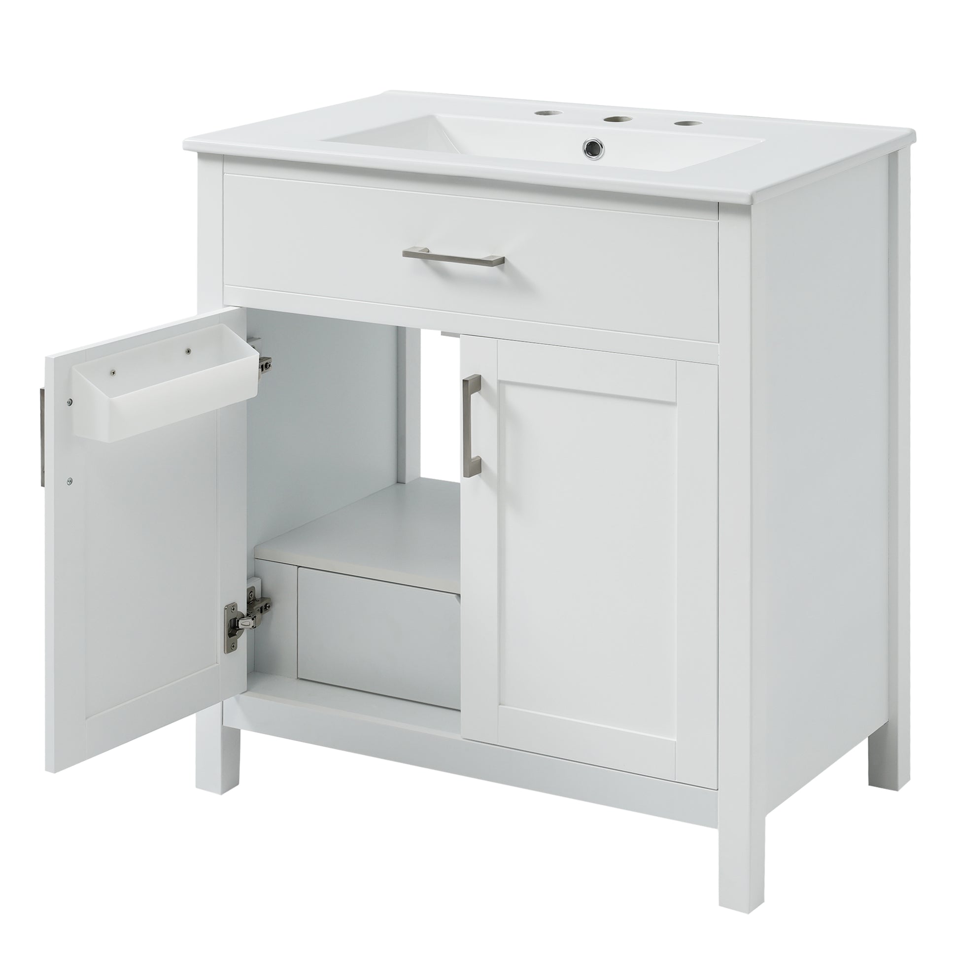 30 Inch Bathroom Vanity With Ceramic Sink And Large Storage The Perfect Choice For Small Bathrooms White Bathroom Solid Wood Mdf