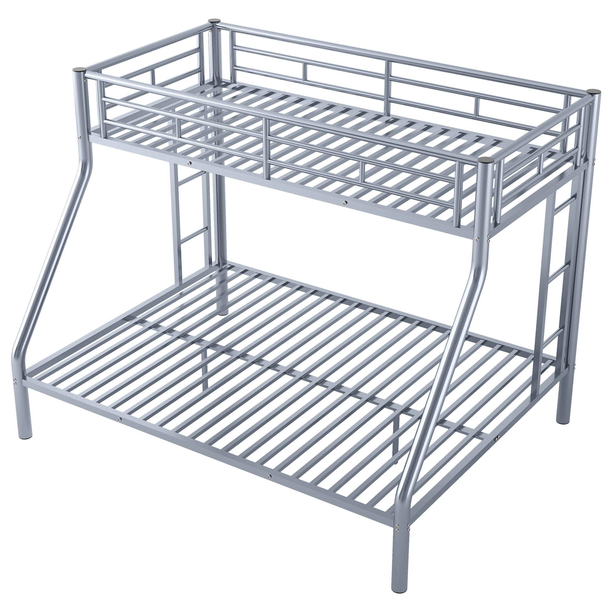 Twin Xl Over Queen Metal Bunk Bed With Ladder And Guardrails, Silver Box Spring Not Required Twin Xl Silver Metal Metal