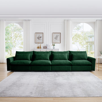 4 Seater Deep Seat Couches For Living Room, Comfy Green Corduroy Sofas For Living Room Modern With 4 Waist Pillows Green Corduroy 4 Seat