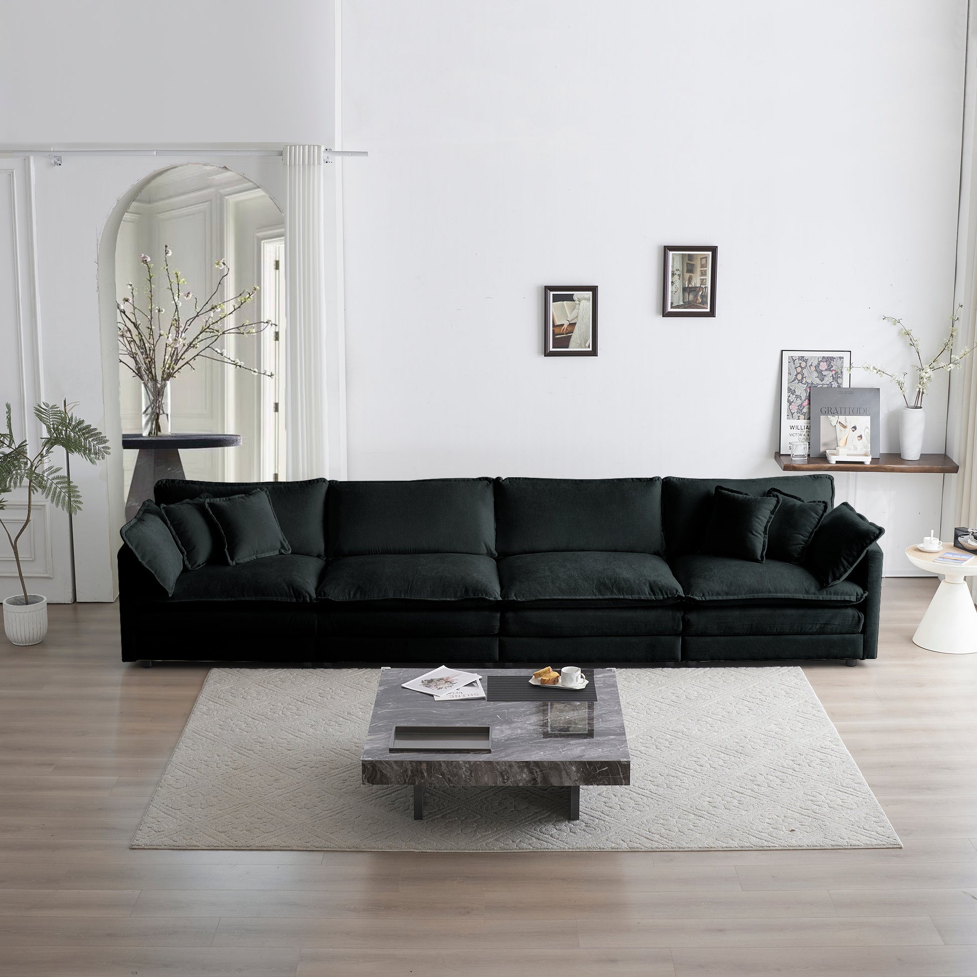 Free Combination Modular Sofa Free,4 Seater Sofa Comfy Chenille Fabric,Sectional Sofa Couch,Black Chenille Black Chenille 4 Seat
