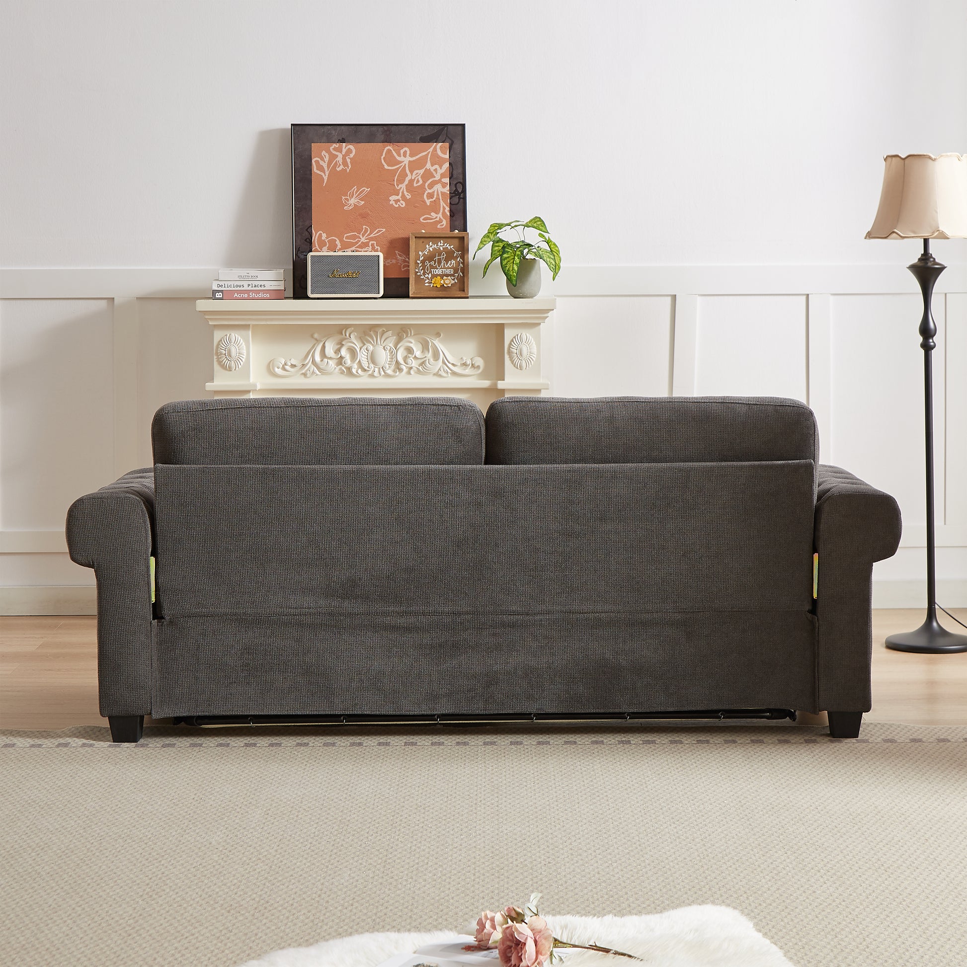 Fx 83.8" Convertible Sleeper Sofa Bed, 2 In 1 Pullout Sofa Bed, Polyester Sleeper Sofa Bed With Folding Mattress, Living Room Pullout Sofa Bed, Apartment Small Space Sofa Sleeper Gray Polyester Foam Fabric 3 Seat