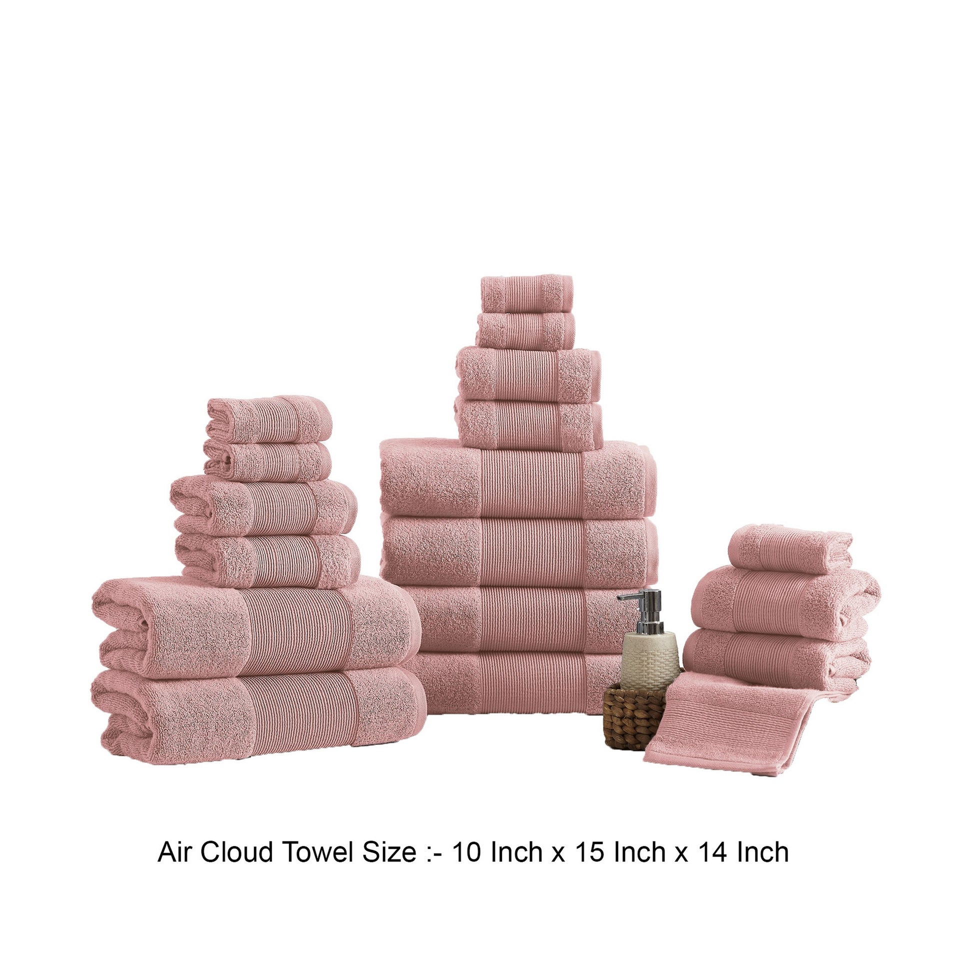 Lyra 18 Piece Ultra Soft Towel Set, Absorbent Textured Cotton Yarn, Pink Pink Cotton