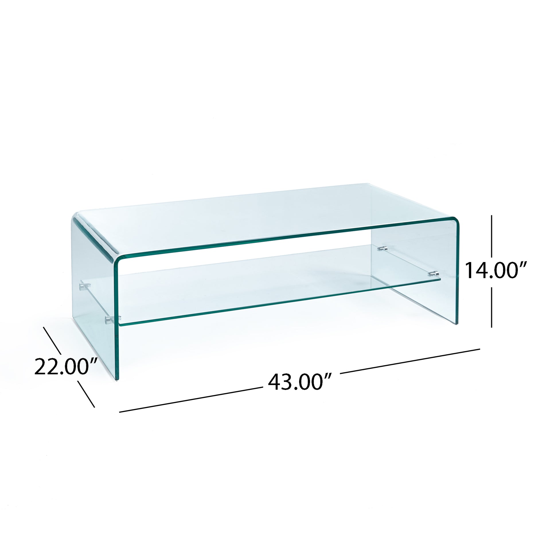 Ramona Glass Coffee Table W Shelf Clear Tempered Glass