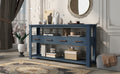 62.2'' Modern Console Table Sofa Table For Living Room With 4 Drawers And 2 Shelves Navy Blue Solid Wood Mdf