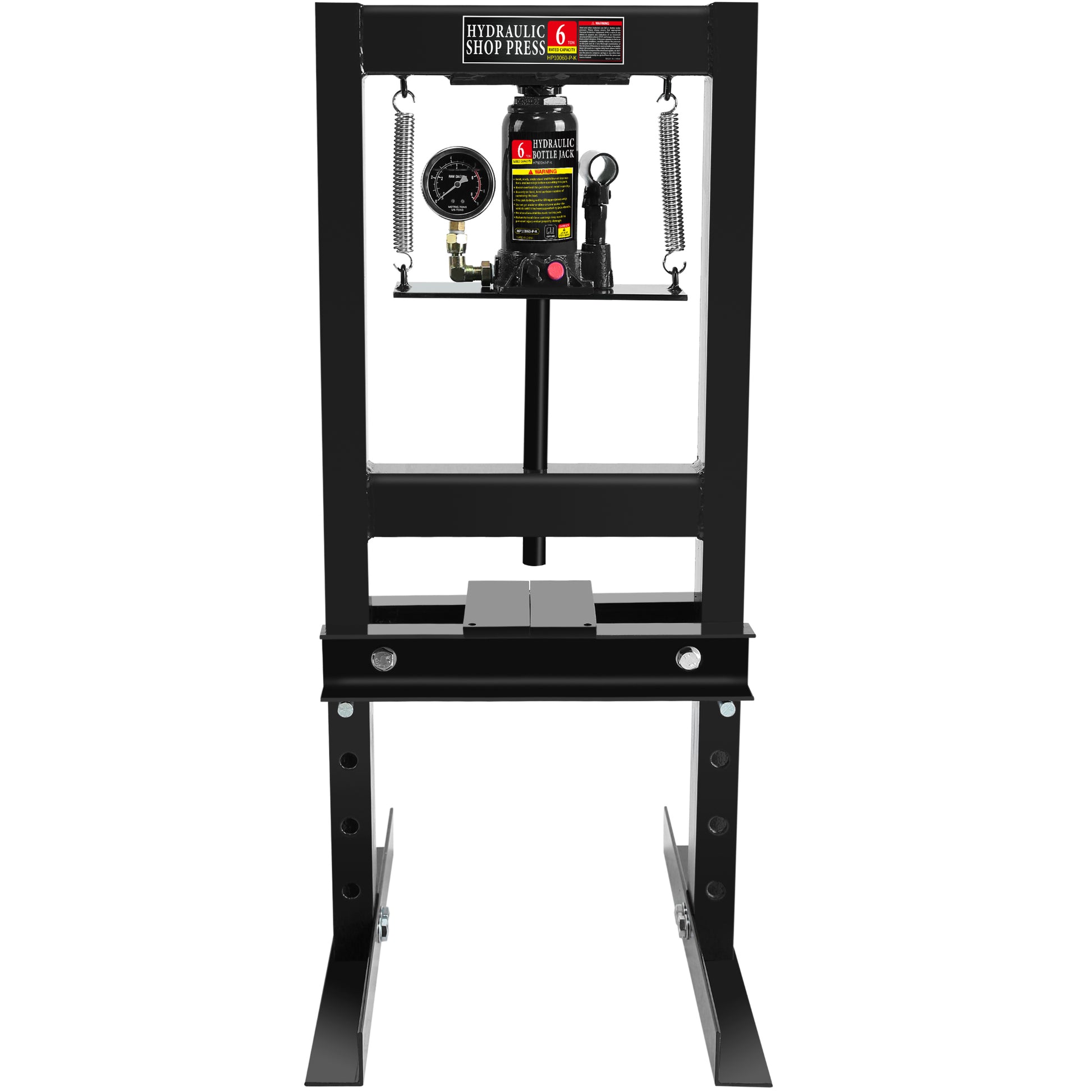 6 Ton Hydraulic Shop Floor Press, With Pressure Gauge Steel H Frame Shop Press With Steel Plates Adjustable Working Table, Black Black Steel