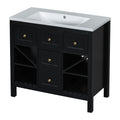 36'' Bathroom Vanity With Resin Sink Combo, Solid Wood Frame Bathroom Storage Cabinet, Freestanding Vanity Set With 5 Drawers& Soft Closing Doors Same As Sw000141Aab Black Bathroom Solid Wood Mdf Resin
