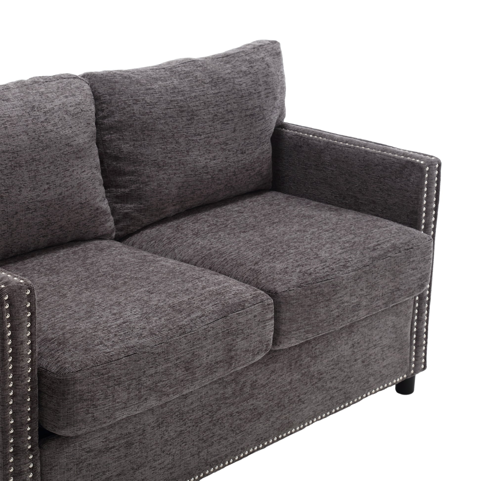 United Modern Chenille Fabric Loveseat, 2 Seat Upholstered Loveseat Sofa Modern Couch Dark Gray Chenille 2 Seat