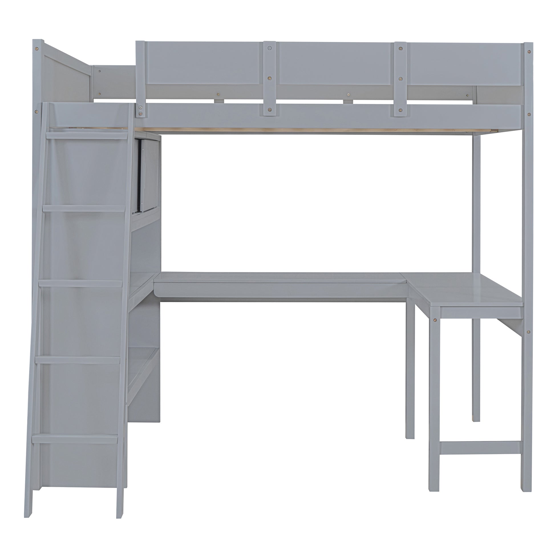 Full Size Loft Bed With Desk And Shelf Gray Full Gray Solid Wood