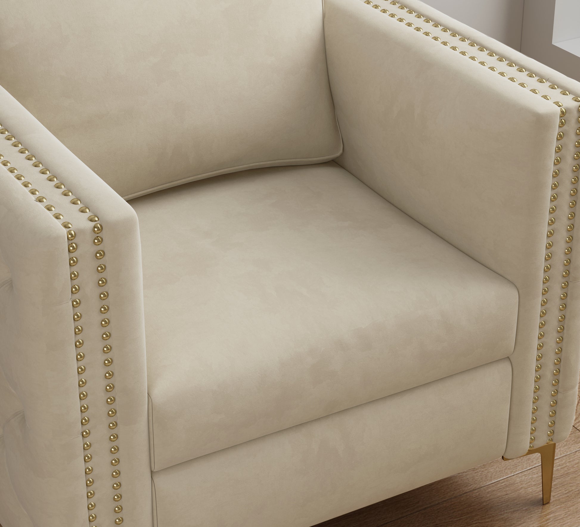 Accent Chair For Living Room Upholstered Arm Chair With Metal Legs Beige Velvet Beige Foam Fabric
