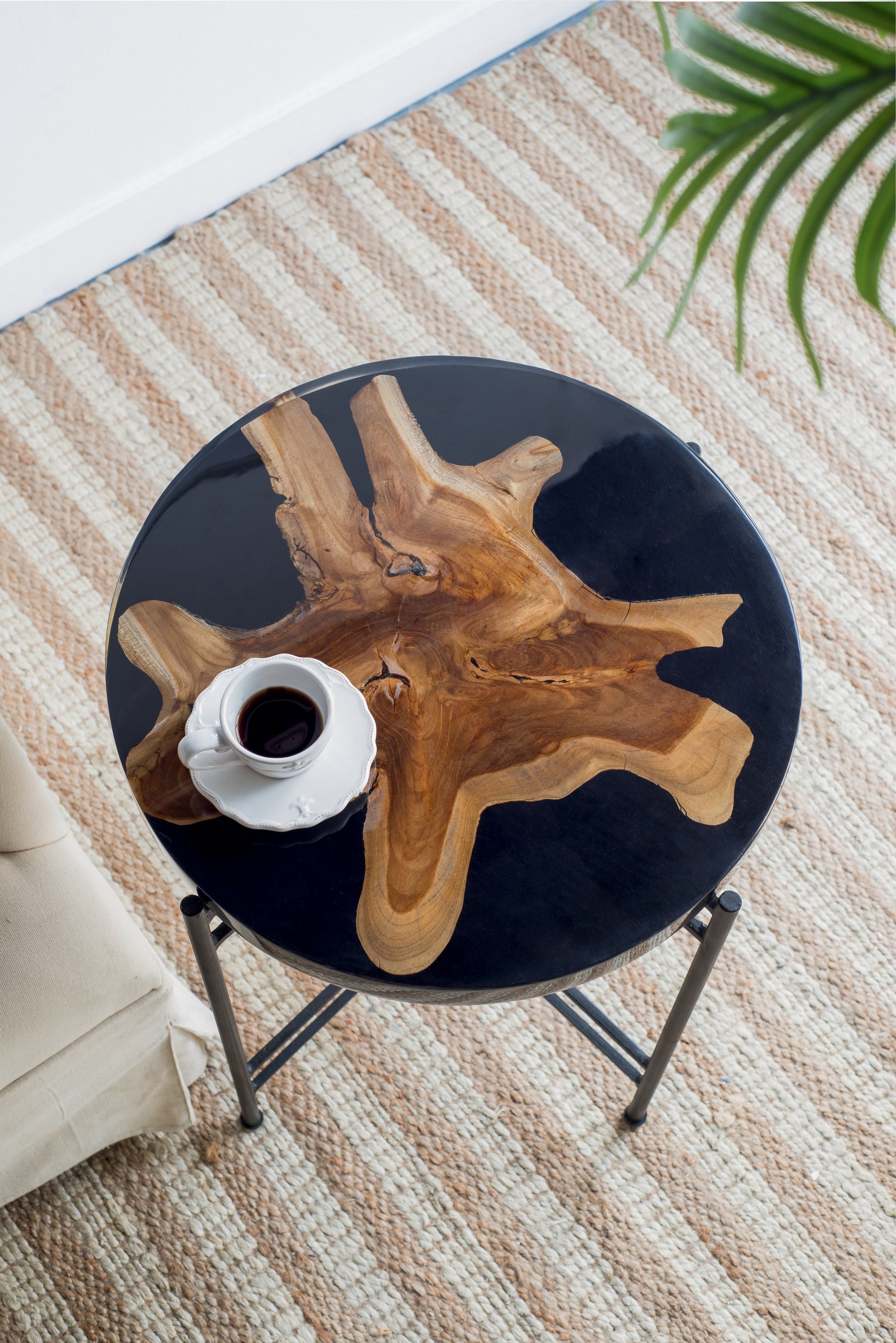 D22X23.5" Side Table Black Brown Wood