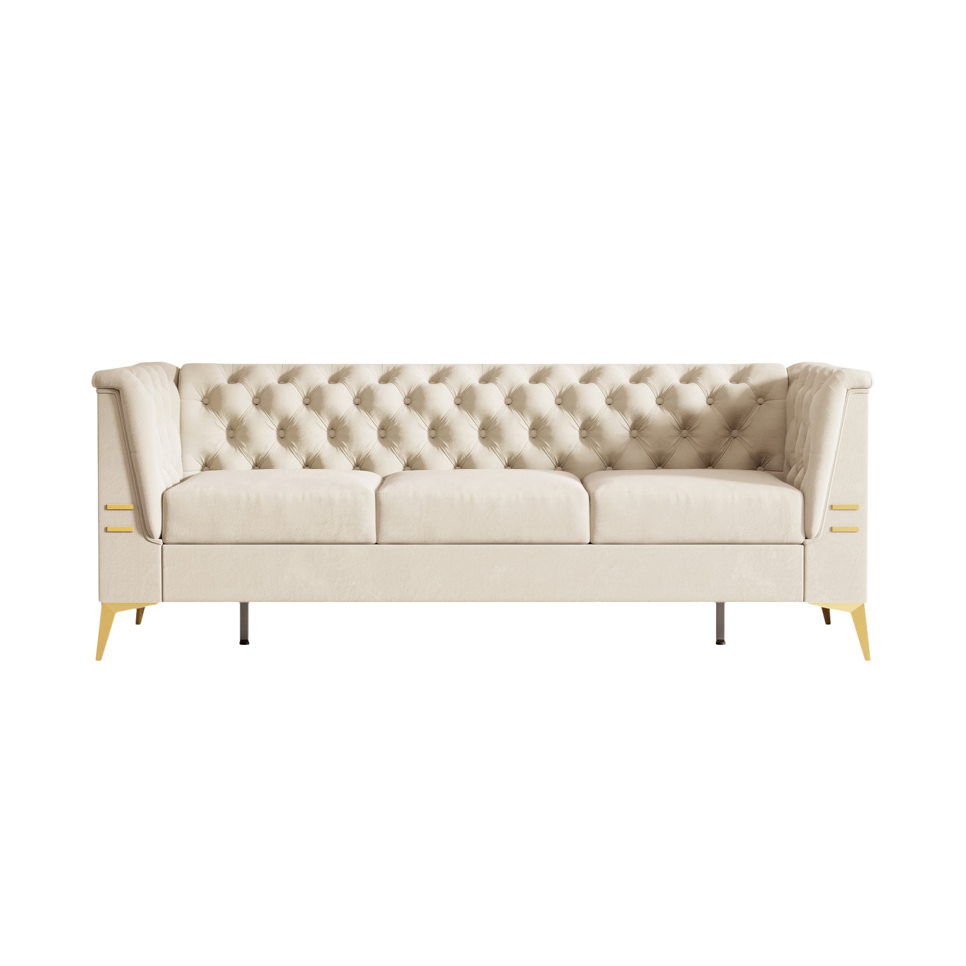 Fx P83 Cw Sofa Modern Velvet Living Room Chesterfield Design 82.7Inch Wide Sofa Cream White Color Beige Velvet 3 Seat