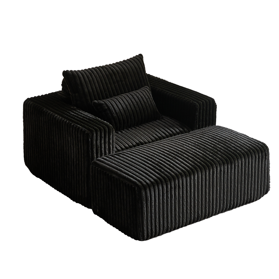 62.5 Inch Corduroy Sponge Sofa Lounge Chair With Removable Footrest,No Assembly Required,Fluffy Modern Sleeper Chair For Indoor Living Room Bedroom Black Foam Corduroy 1 Seat