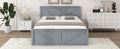Queen Size Wooden Platform Bed With Four Storage Drawers And Support Legs, Gray Queen Gray Pine