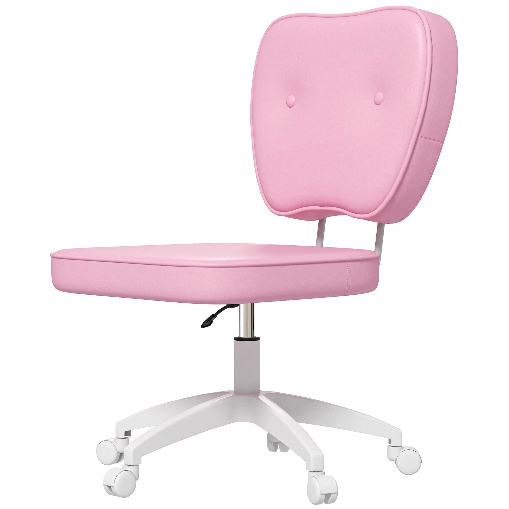 Vinsetto Cute Armless Office Chair, Small Pu Leather Computer Desk Chair, Vanity Task Chair With Adjustable Height, Swivel Wheels, Mid Back, Pink Pink Faux Leather