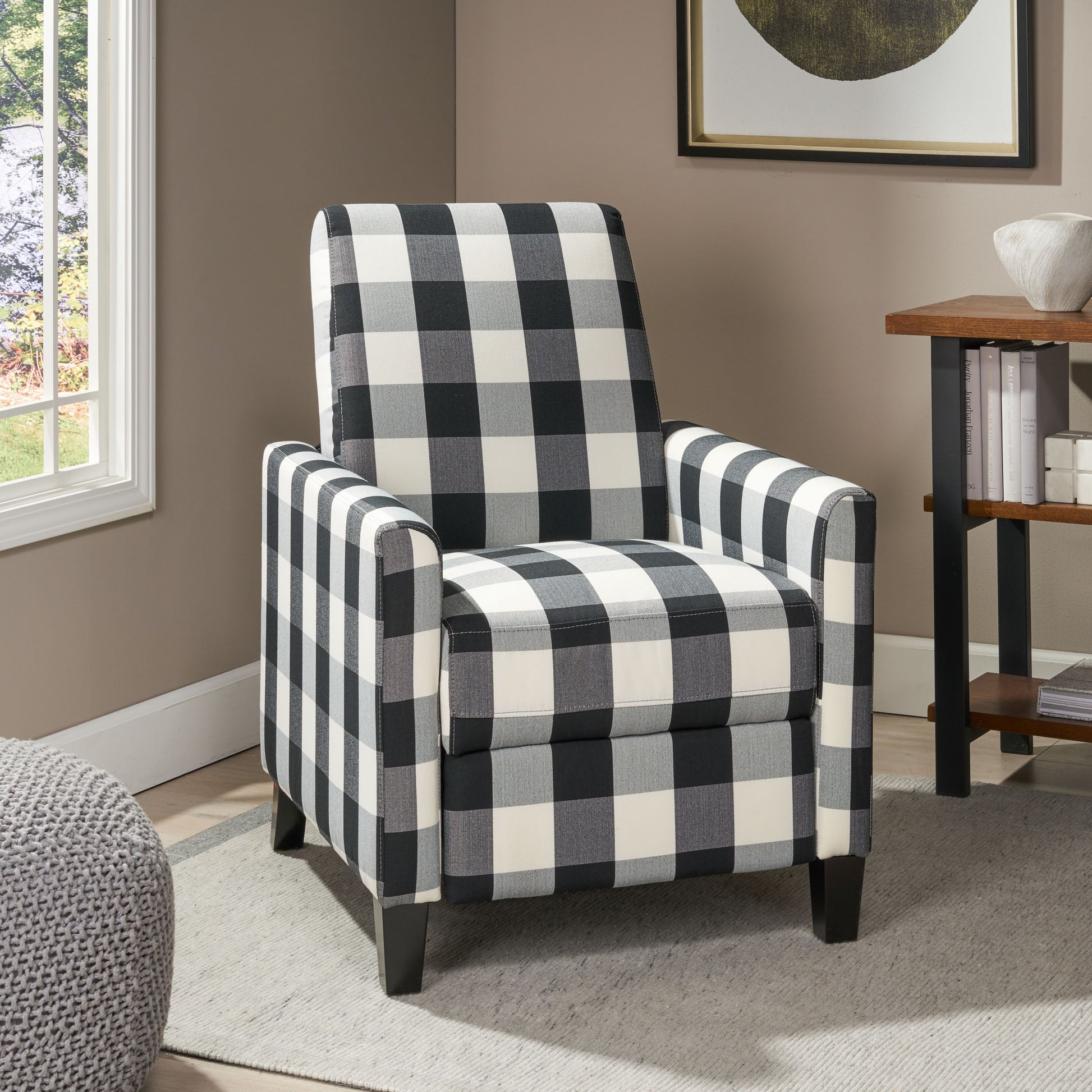 27.5" Wide Manual Club Recliner Black White Fabric