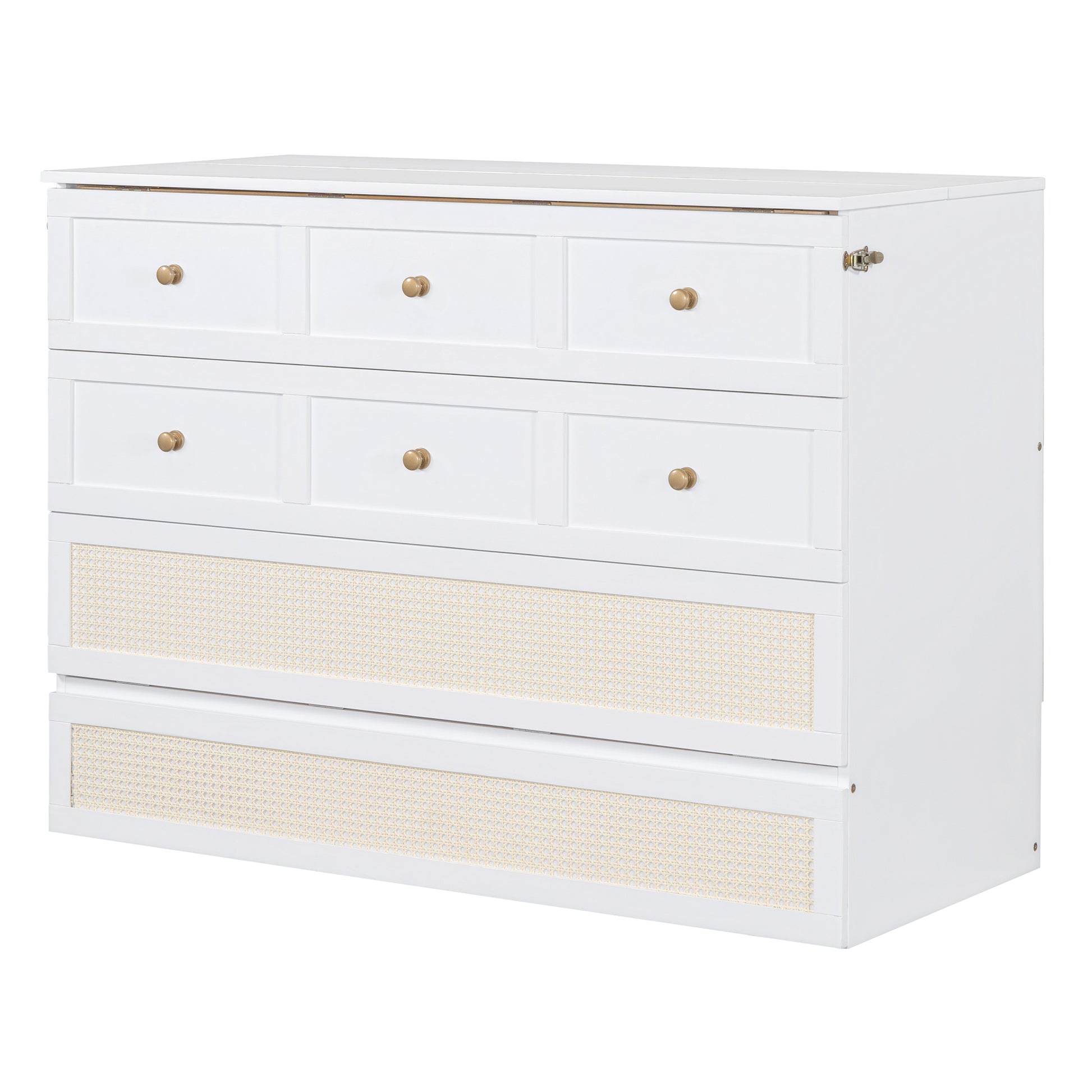 Full Size Murphy Bed With Large Drawers,White Full White Plywood