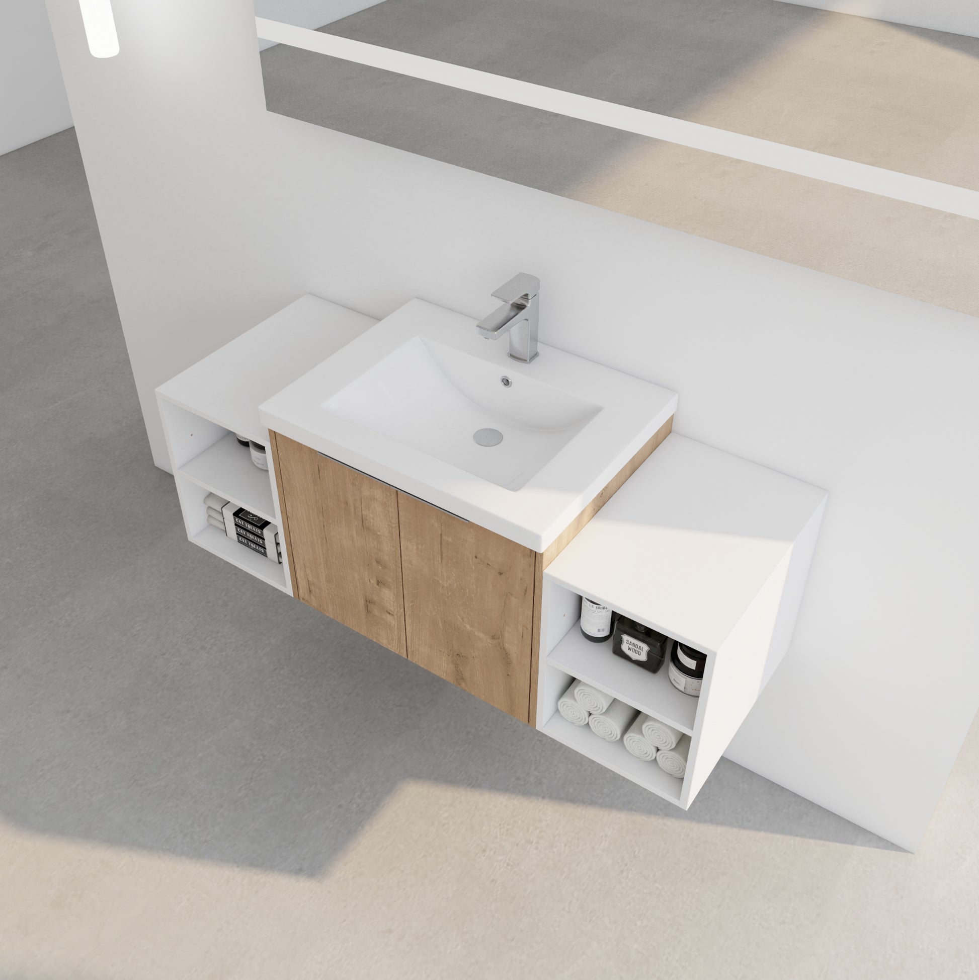 48 Inch Soft Close Doors Bathroom Vanity With Sink, Two Small Storage Shelves, 24" And 12" Combination Cabinet, Kd Packing Imitative Oak 2 2 Bathroom Wall Mounted Modern Plywood