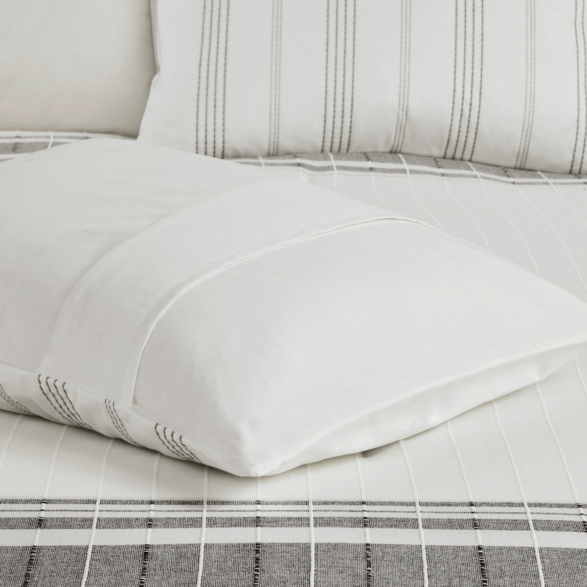 6 Piece Cotton Jacquard Oversized Comforter Set White Grey Cal King California King Grey White Cotton
