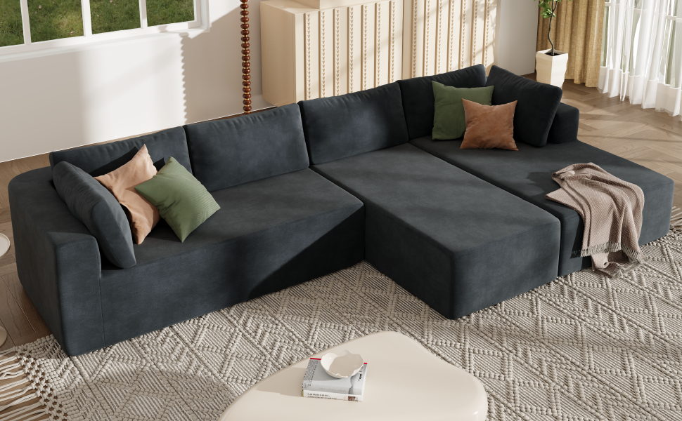 Modern Large Modular Sectional Sofa For Living Room, Bedroom, Salon, 3 Piece Free Combination Gray Polyester 3 Seat