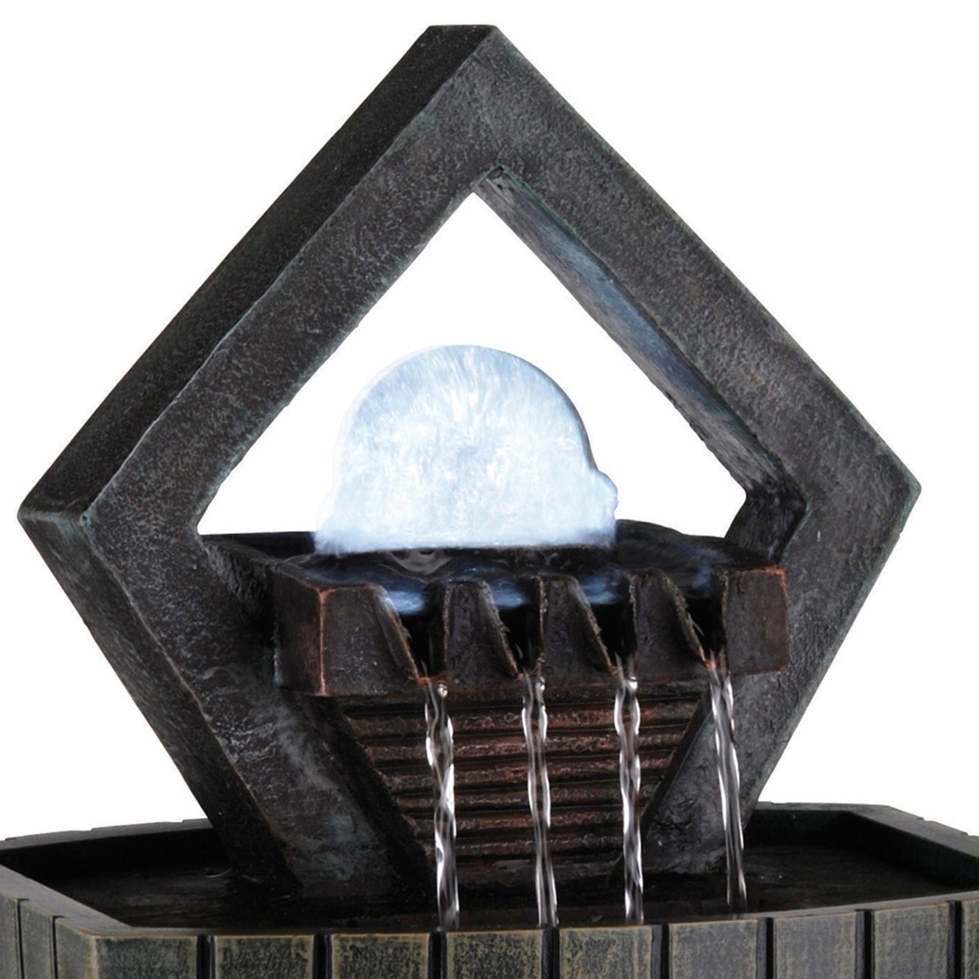 9.5" Tall Indoor Meditation Fountain With Led Light, Well Design Brown Polyresin