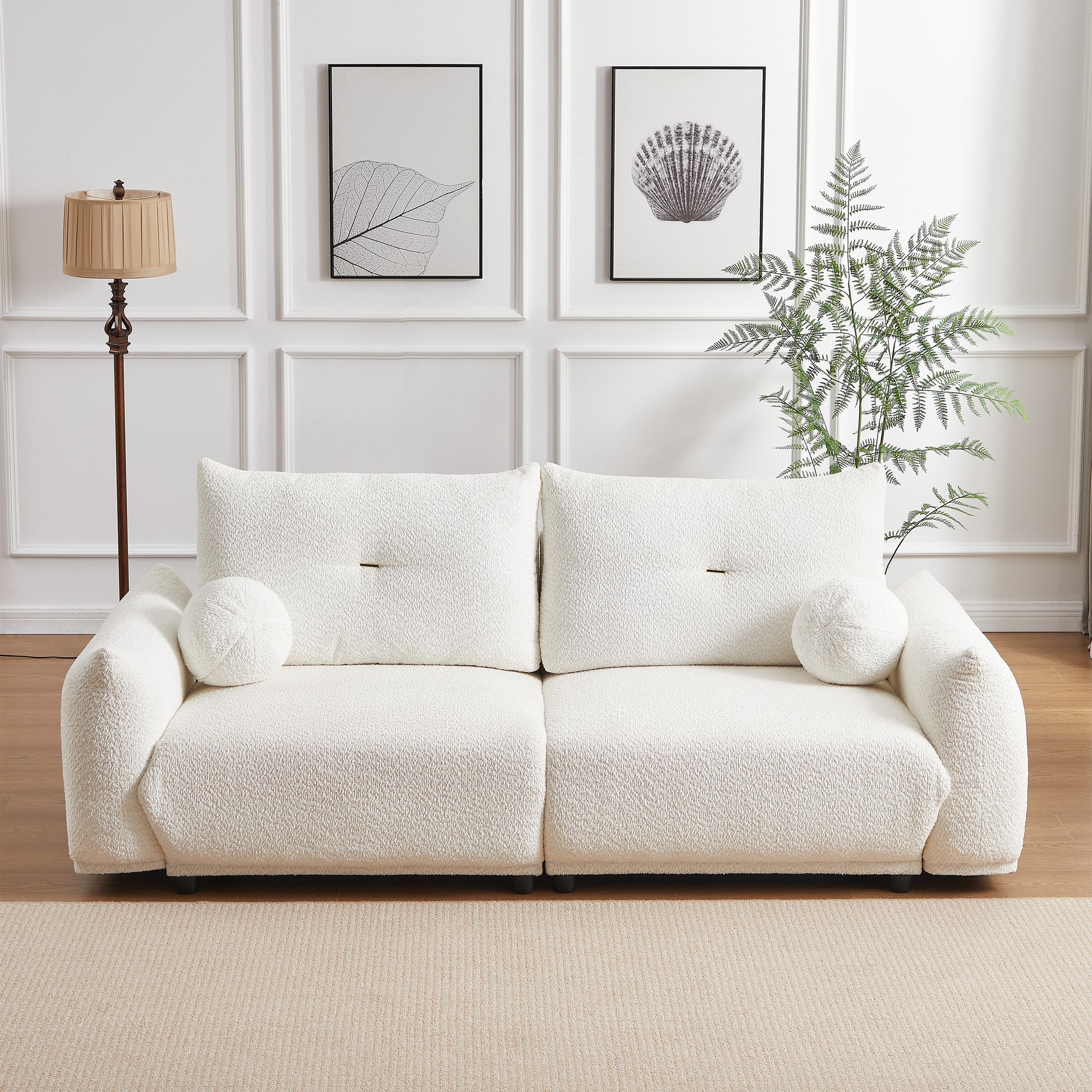 Lamb'S Wool 2 Seater Cushion Sofa 90'' Comfortable Sofa For Living Room Bedroom And Other Casual Spaces Lamb'S Wool Sofa With 2 Cushions And 2 Ball Pillows. Beige Two Sets Beige Foam Fabric 4 Seat