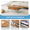 Coffee Table With Double Drawers. The Board Surface Is Mdf Sticker, And Both Sides Are Transparent Tempered Glass. The Design Is Simple And Elegant, With Excellent Storage Functions. Wood Mdf Glass