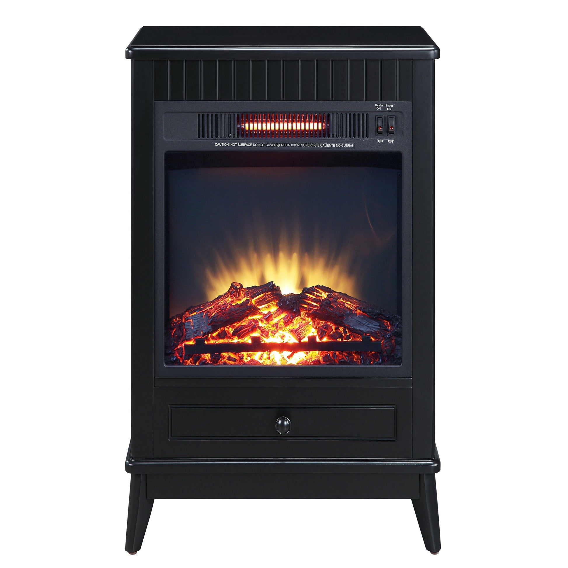 Black Fireplace With 1 Drawer Electric Black Primary Living Space Poplar Freestanding Wood