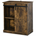Homcom Industrial Wine Cabinet, Sideboard Storage Cabinet, Serving Bar Buffet With Sliding Barn Door And 6 Bottle Wine Rack, Brown Brown Mdf Steel