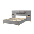 Full Size Upholstered Platform Bed With Two Outlets And Usb Charging Ports On Both Sides, Two Bedside Pillows, Storage Shelf, Velvet,Gray Full Gray Mdf Lvl