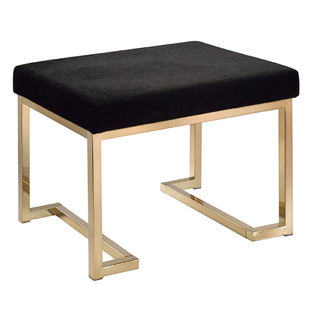 Black And Champagne Ottoman With C Metal Base Black Gold Wood Primary Living Space Solid Black Modern Armless Fabric Metal