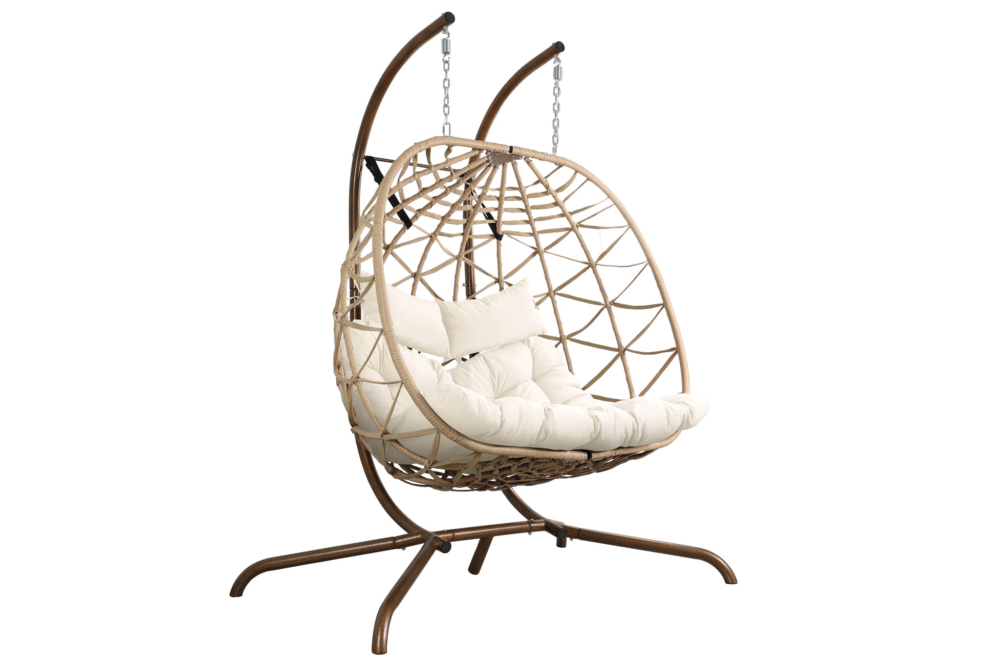 Outdoor Egg Swing Chair With Stand,Thick Cushions And Pillow Yes Deep Seating White Water Resistant Frame Fade Resistant Cushion Garden & Outdoor Classic 2 Person Seating Group Cotton Rattan Metal