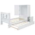 Twin Size Platform Bed With Storage Headboard And Footboard, Pull Out Shelves And Twin Size Trundle, White Box Spring Not Required Twin White Wood Bedroom Bed Frame Solid Wood Mdf