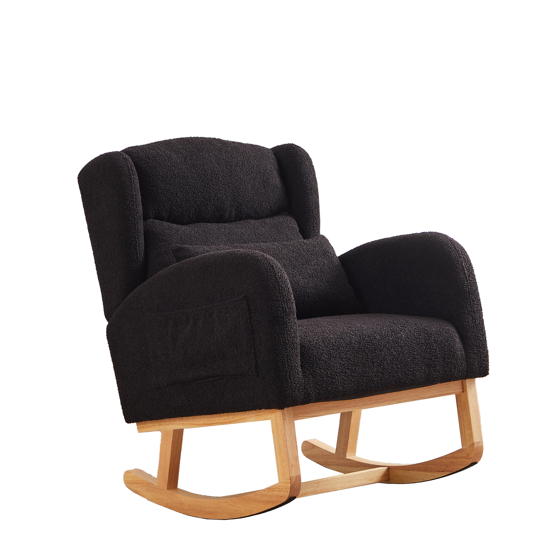 27.2"W Modern Accent High Backrest Living Room Lounge Arm Rocking Chair, Two Side Pocket Black Foam Fabric