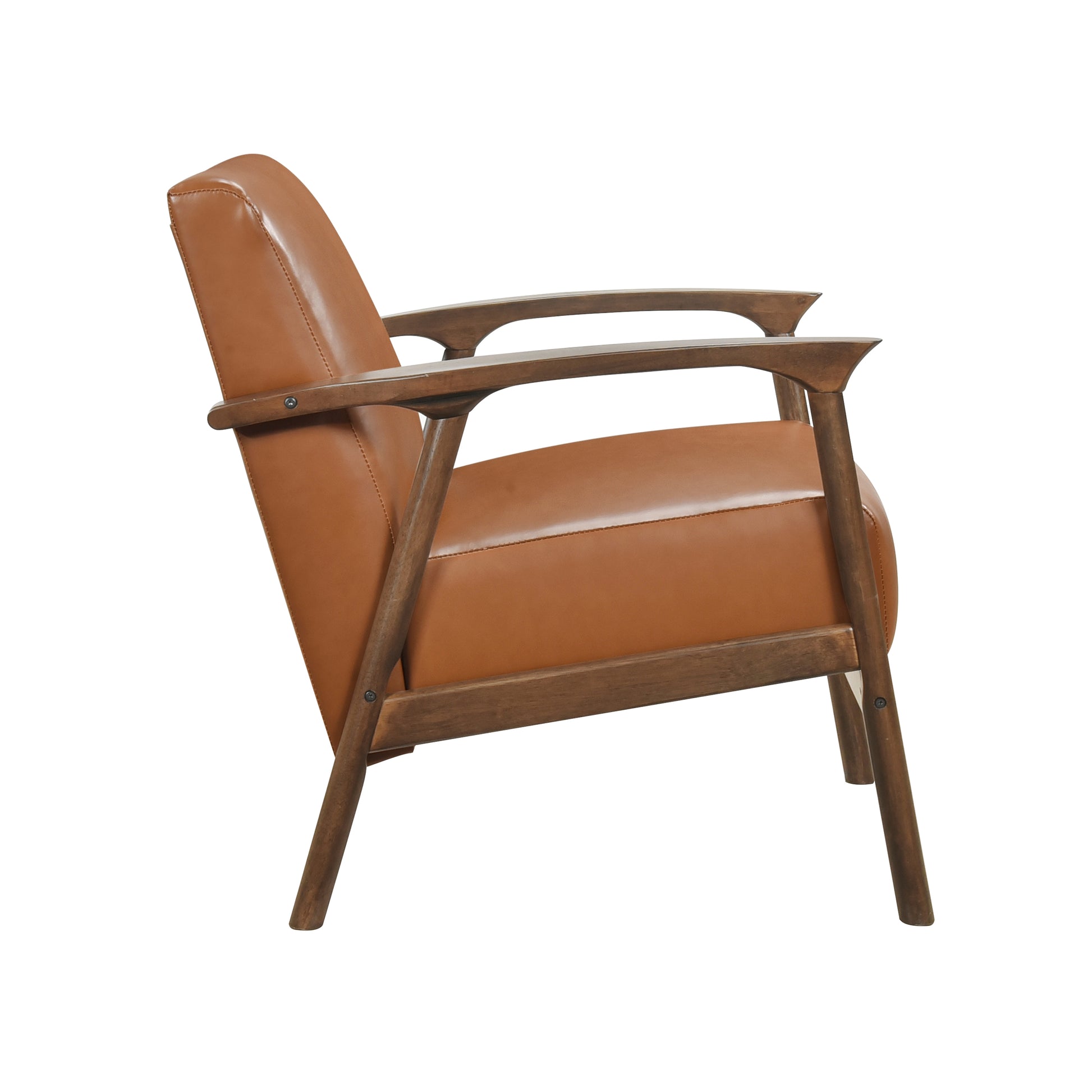 Brown Faux Leather Upholstered Accent Chair 1Pc Seat Cushion Solid Rubberwood Frame Living Room Furniture Brown Primary Living Space Rubberwood Solid Wood