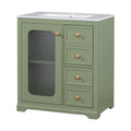 30 Inch Bathroom Vanity With A Soft Close Glass Door, Adjustable Shelves, And Three Drawers Green Bathroom Solid Wood Mdf Glass
