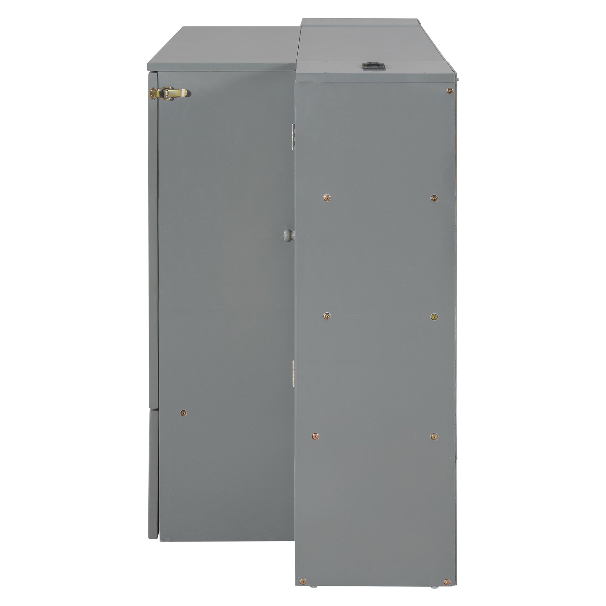 Full Size Murphy Bed Wall Bed With Drawer And Rattan Decoration With 2 Storage Cabinets, One Set Of Sockets & Usb Ports, Pulley Structure Design, Gray Full Gray Plywood